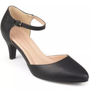 Journee Collection Women Bettie Two Piece Ankle Strap Pump Heel Size US 11 Black